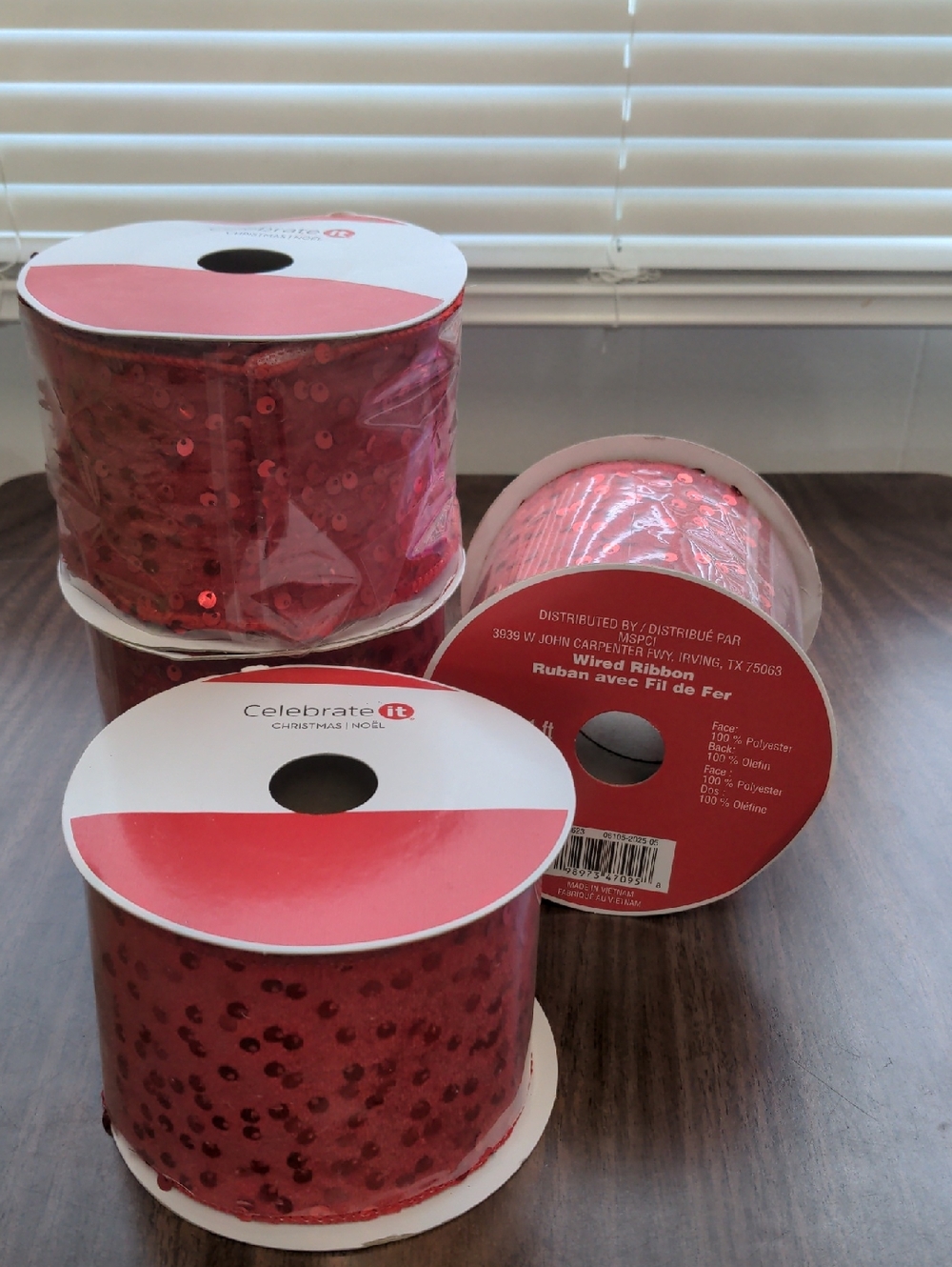 Celebrate It Red Sequin Wired Ribbon Bundle Of 4
